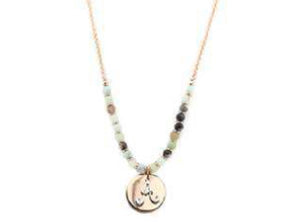 Amzonite Semi Precious Stone Beaded Necklace with Rose Gold and Silver A Monogram Initial