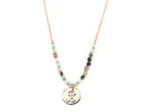 Amzonite Semi Precious Stone Beaded Necklace with Rose Gold and Silver B Monogram Initial