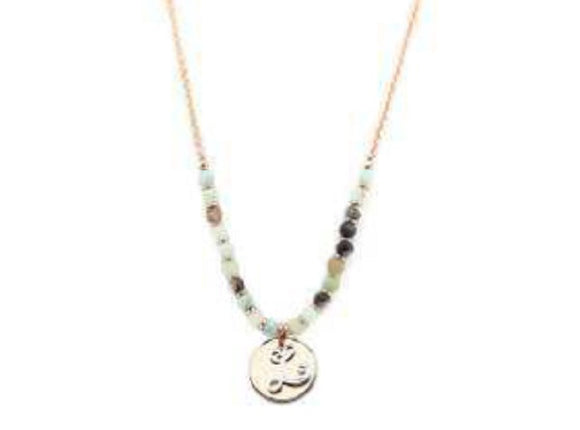 Amzonite Semi Precious Stone Beaded Necklace with Rose Gold and Silver L Monogram Initial
