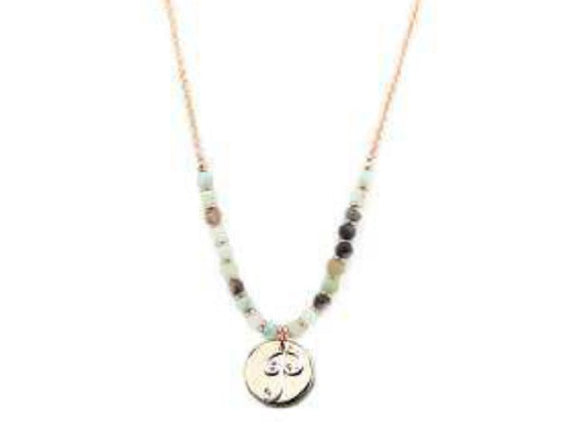 Amzonite Semi Precious Stone Beaded Necklace with Rose Gold and Silver P Monogram Initial