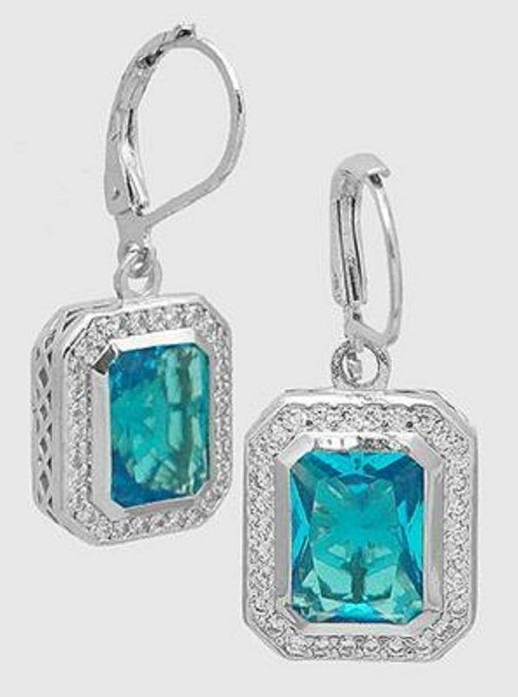 SILVER DANGLING EARRINGS AQUA BLUE CZ CUBIC ZIRCONIA STONES ( 469 ) - Ohmyjewelry.com