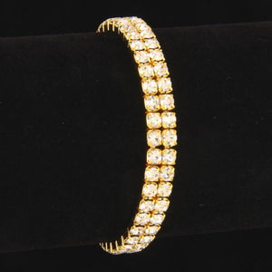 2 LINE GOLD STRETCH BRACELET WITH CLEAR RHINESTONES ( 1054 ) - Ohmyjewelry.com