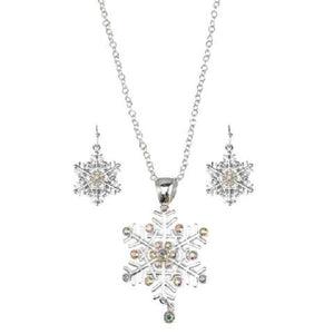 Silver Snowflake Necklace with AB Rhinestones Christmas with Matching Earrings ( 4590 )