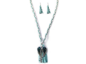 TURQUOISE LEATHER NECKLACE SET ( 5220 TTTQ )