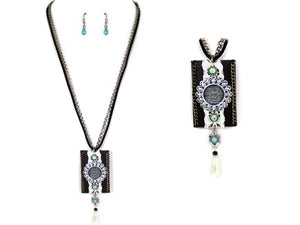 GOLD BLACK TURQUOISE NECKLACE SET ( 5335 TTB )