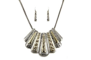 Two Tone Tribal Design Necklace Set with Earrings ( 5468 )