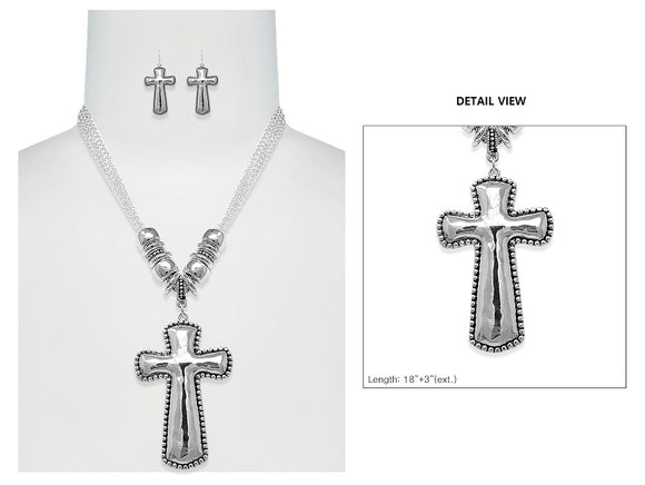 SILVER CROSS NECKLACE SET ( 6658 AS )
