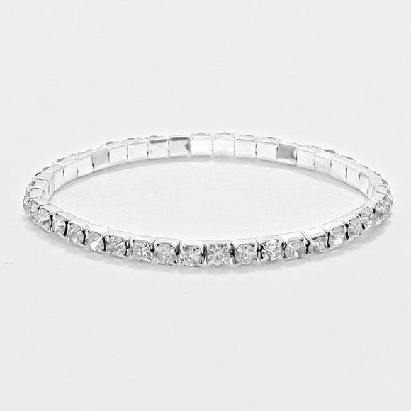 1 LINE SILVER CLEAR RHINESTONE STRETCH BRACELET ( 1053 SCL ) - Ohmyjewelry.com