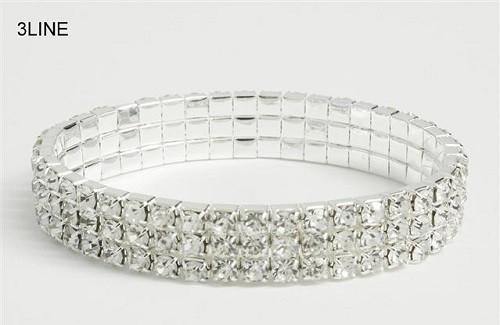 3 Line Silver Clear Rhinestone Formal Stretch Bracelet ( 1055 SCL ) - Ohmyjewelry.com