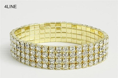 4 Line Gold Clear Rhinestone Formal Stretch Bracelet ( 1058 GCL )