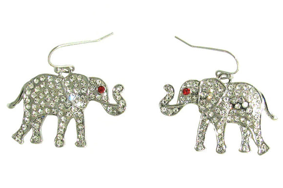 SILVER ELEPHANT EARRINGS WITH CLEAR AND RED STONES ( 1359 )