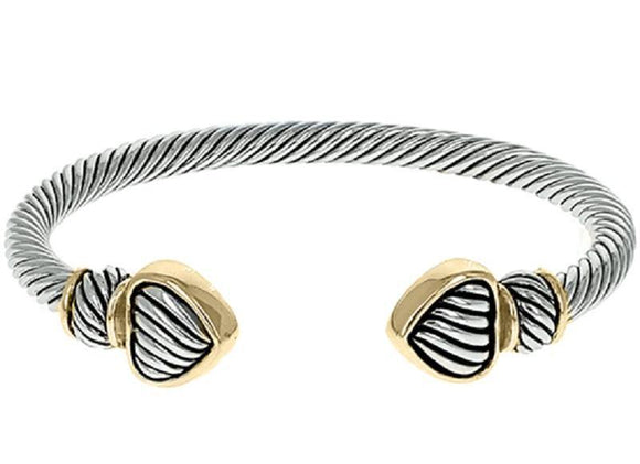 TWO TONED CUFF BANGLE WITH HEART DESIGN ( 1127 ) - Ohmyjewelry.com