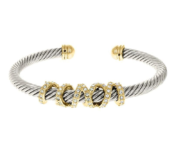 SILVER GOLD TWISTED CUFF BANGLE ( 1137 ) - Ohmyjewelry.com