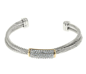 SILVER GOLD DOUBLE TWISTED CUFF BANGLE ( 1142 ) - Ohmyjewelry.com