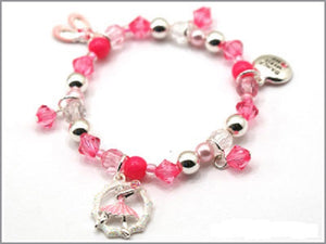 Kids Pink and Silver Beaded Stretch Bracelet with Ballet Theme Charms ( 27402 )