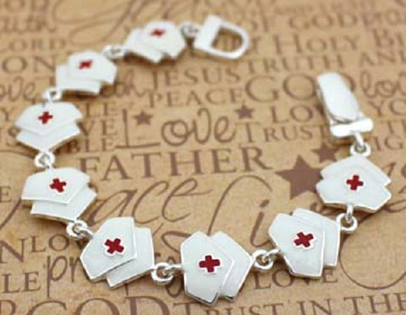 White Enamel Nurse Theme Magnetic Bracelet ( 29176 )