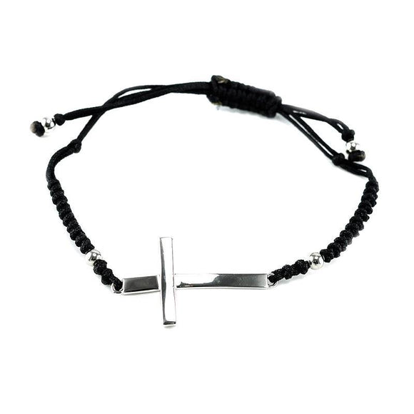 BLACK THREAD BRACELET SILVER CROSS ( 462 CL ) - Ohmyjewelry.com