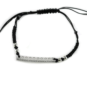 SMALL BLACK THREAD BRACELET SILVER CLEAR CZ CUBIC ZIRCONIA STONES ( 467 S ) - Ohmyjewelry.com