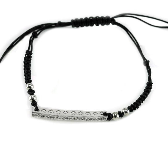 SMALL BLACK THREAD BRACELET SILVER CLEAR CZ CUBIC ZIRCONIA STONES ( 467 S ) - Ohmyjewelry.com