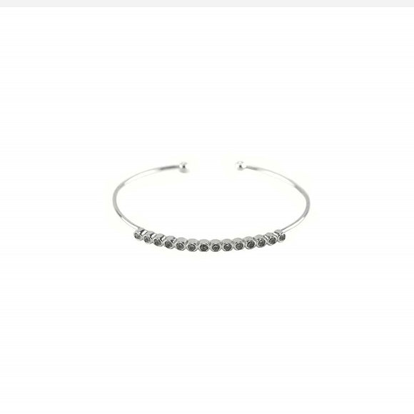Dainty Single Line Silver Stackable Cuff with Clear Stones (B827)