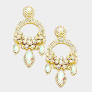 5 1/4" Long Large Gold AB Open Round Chandelier Rhinestone PIERCE Earrings ( 5319 ) - Ohmyjewelry.com