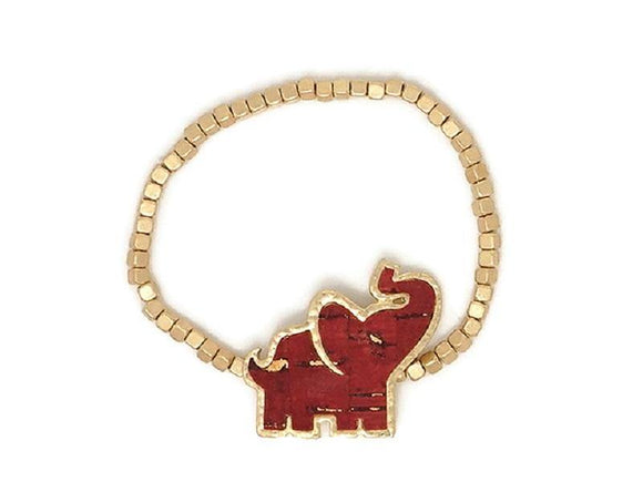 GOLD AND RED ELEPHANT STRETCH BRACELET ( 00410 ) - Ohmyjewelry.com