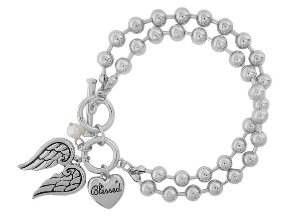 SILVER CHARM BRACELET WINGS BLESSED