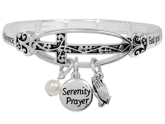 SILVER STRETCH BRACELET SERENITY PRAYER CHARMS 01005