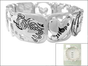 SILVER FAITH HOPE LOVE STRETCH BRACELET ( 01548 AS )