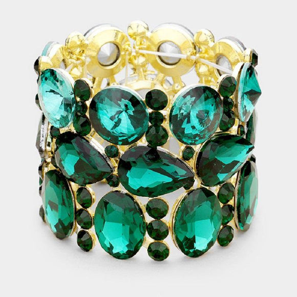 Gold Emerald Green Oval, Teardrop, and Round Shape Formal Stretch Bracelet ( 0036 ) - Ohmyjewelry.com
