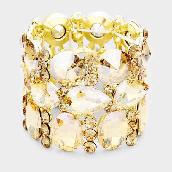 Gold Topaz Oval, Teardrop, and Round Shape Formal Stretch Bracelet ( 0036 ) - Ohmyjewelry.com