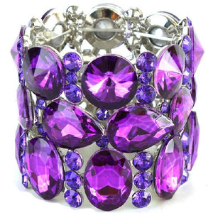 Silver Purple Oval, Teardrop, and Round Shape Formal Stretch Bracelet ( 0036 ) - Ohmyjewelry.com