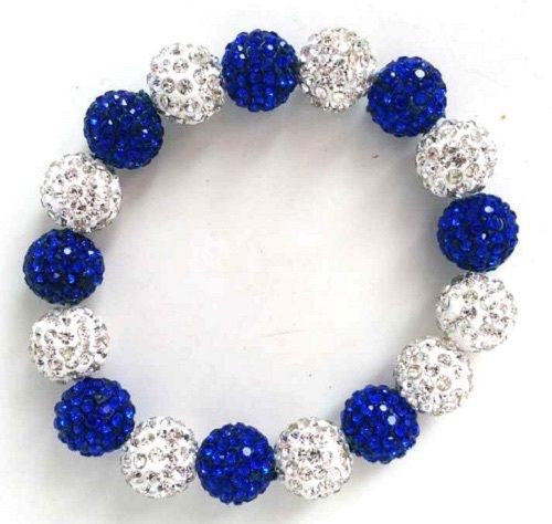 Royal Blue and White Rhinestone Stretch Bracelet ( 0073 CLSP )