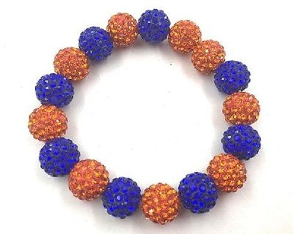 10MM Orange and Blue Rhinestone Stretch Bracelet (MB02- SO )