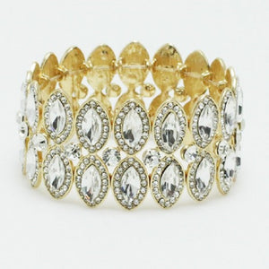 Gold Clear Double Marquise Rhinestone Stretch Bracelet ( 0090 )