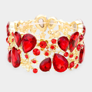 Gold Stretch Bracelet with Red Rhinestones ( 0115 2R )