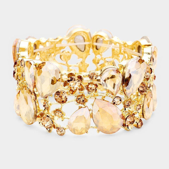 Gold Stretch Bracelet with Topaz Rhinestones ( 0115 2LT ) - Ohmyjewelry.com