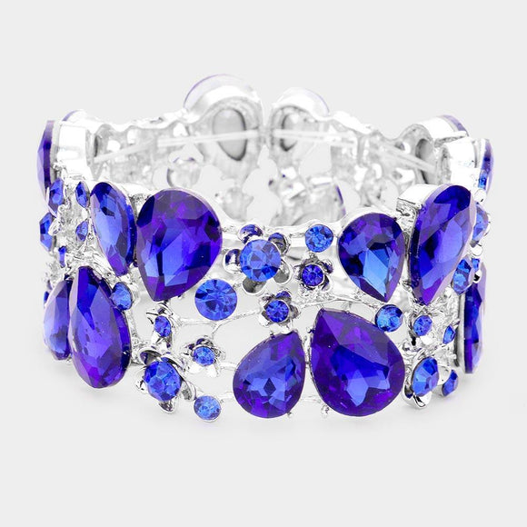 Silver Stretch Bracelet with Blue Rhinestones ( 0115 ) - Ohmyjewelry.com
