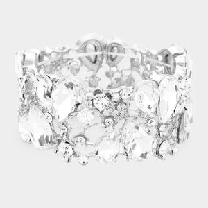 Silver Stretch Bracelet with Clear Rhinestones ( 0115 3C SCL ) - Ohmyjewelry.com