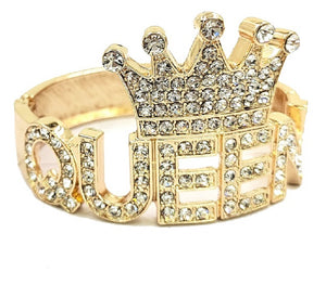 GOLD BANGLE QUEEN CROWN CLEAR STONES ( 0142 2C )