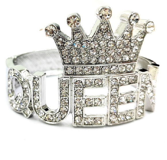 SILVER BANGLE QUEEN CROWN CLEAR STONES ( 0142 3C )