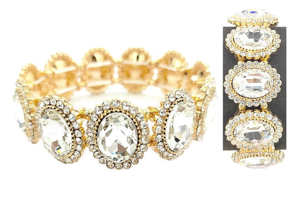 GOLD STRETCH BRACELET CLEAR STONES ( 0146 2C )