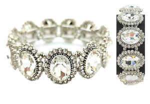 SILVER STRETCH BRACELET CLEAR STONES ( 0146 3C )