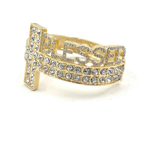 GOLD BLESSED CROSS BANGLE CLEAR STONES ( 0157 2C )