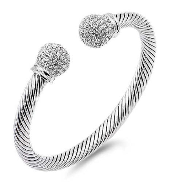 SILVER Pave Cable Wire Cuff Bracelet CLEAR STONES ( 7062 SV )