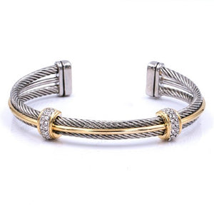 SILVER GOLD BANGLE CLEAR STONES ( 7087 2T )