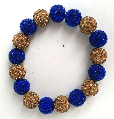Royal Blue and Gold Rhinestone Stretch Bracelet ( 0073 )