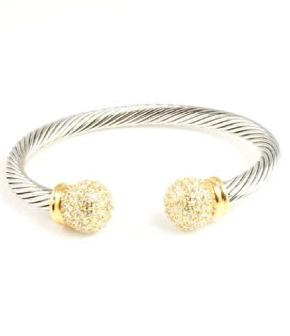 Two Tone Pave Cable Wire Cuff Bracelet ( 7062 ) - Ohmyjewelry.com