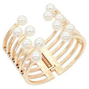 GOLD CUFF BANGLE CREAM PEARLS ( 5319 GD )