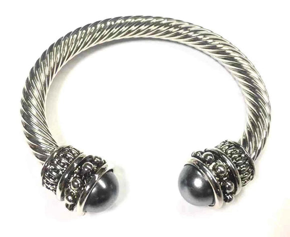 SILVER TWIST CABLE BANGLE GRAY PEARLS ( 739 GY )
